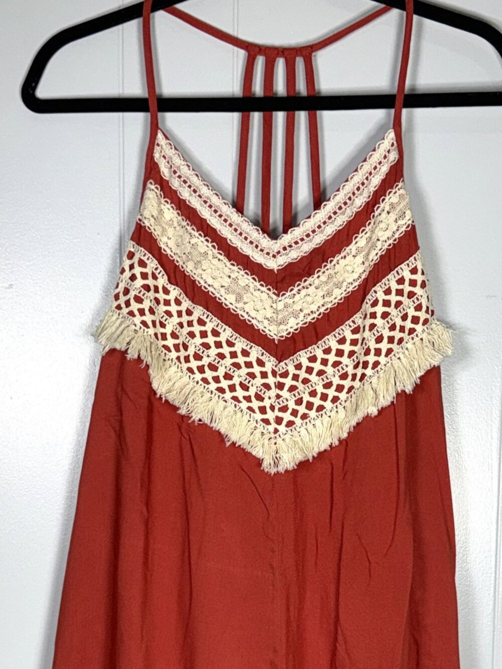 Entro Anthropologie Boho Crochet Lace Fringe Sleeveless Sundress Mini Dress S